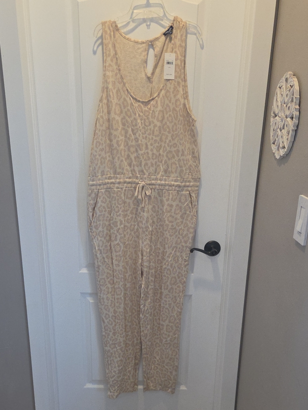 Splendid Beige Leopard-Print Tank Jumpsuit